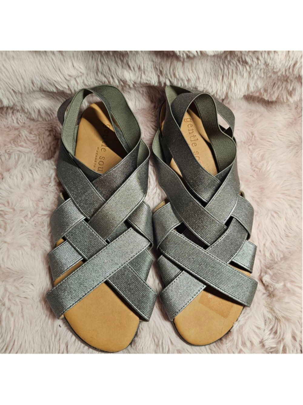 Gentle Souls by Kenneth Cole Metallic Silver Strappy Sandals